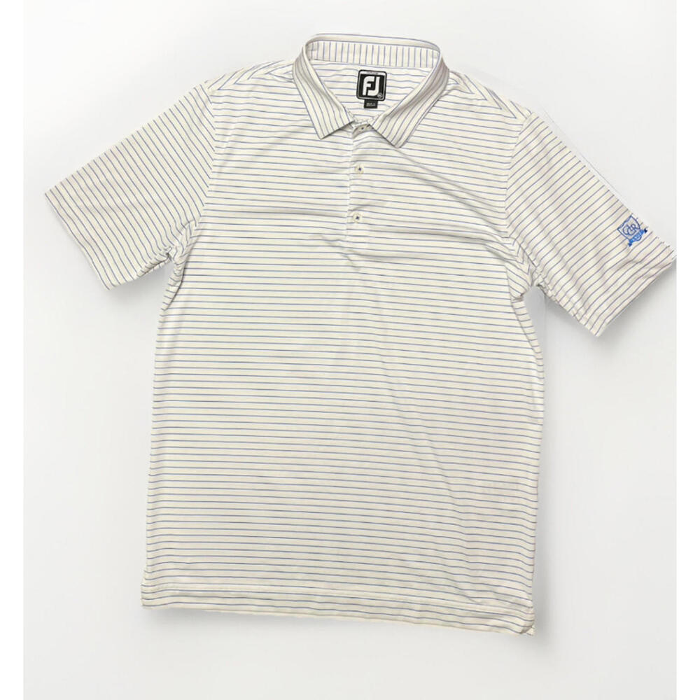 FJ FootJoy Juniors XL Blue White Stripe Golf Polo Shirt Short Sleeve Performance
